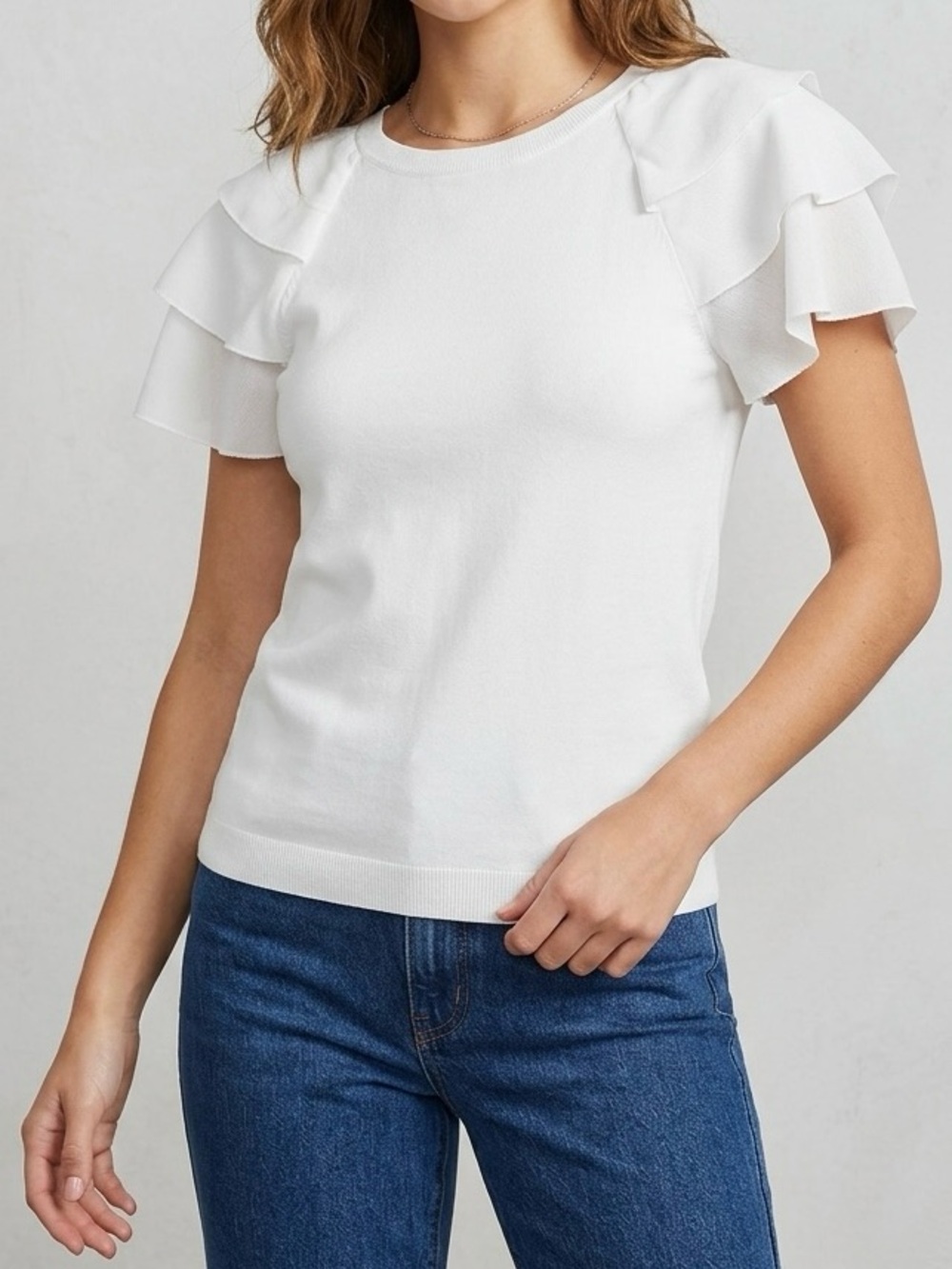 Express White Ruffle Sleeve Knit Top - Women